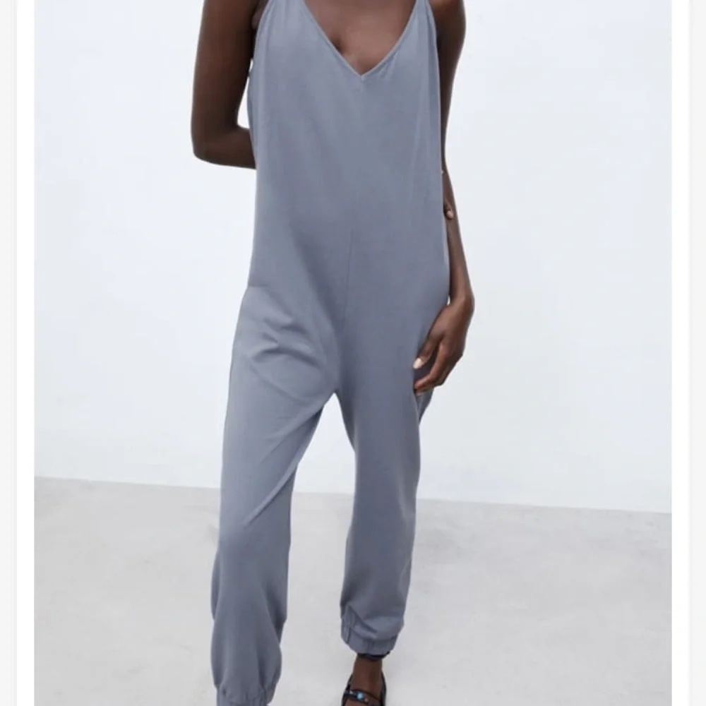 NWT Zara One Piece Jumpsuit Onsie Grey Blue Size S